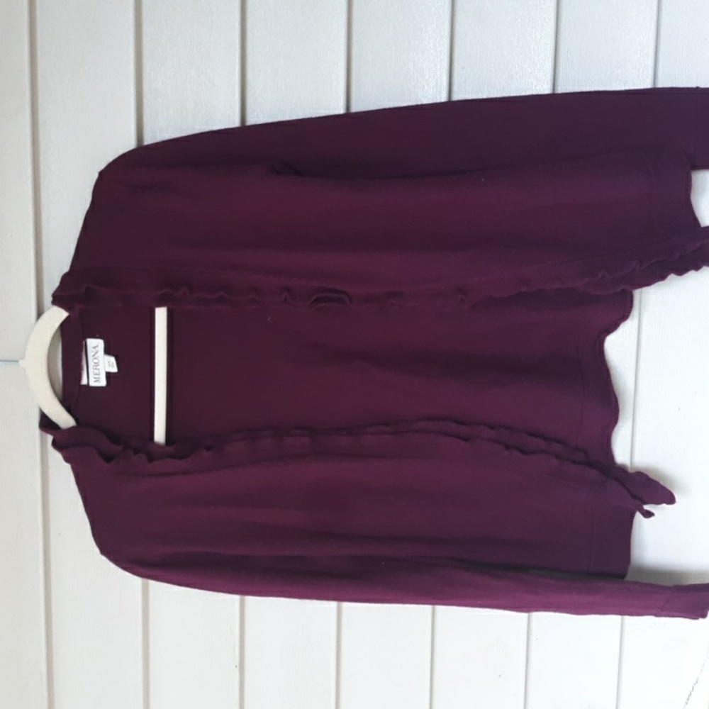 Merona Cardigan Raspberry 100% Wool Open Front Xs - image 1